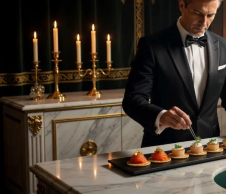 Séf gourmet fogást tálal egy exkluzív poker esten